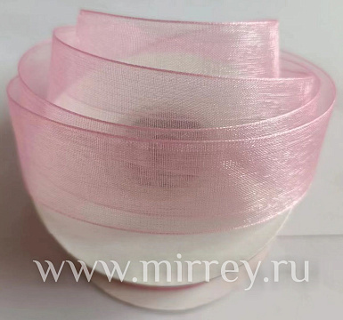 Лента органза на катушке, 25мм*25ярд, дикая роза (5 шт/упак)