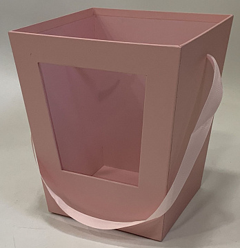  Коробка под цветы с окном 19x19x22 см./14*14 см., 1 шт., розовый