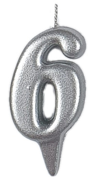Свеча цифра    6  "Овал" серебро