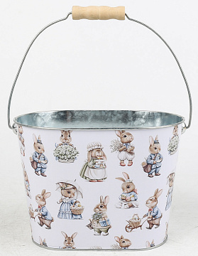 Декоративное овальное кашпо-ведерко "Зайчата" 20X13XH14.2/26.5CM
B16.3X8.3 см, металл