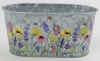 Декоративное овальное кашпо "Аромат цветов" 19.5X11.5XH9CM. металл