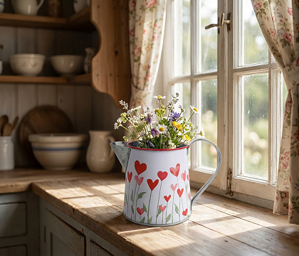 Декоративное кашпо-кувшин "Растущие сердца" 18.5XD11.5XH9.5/10.5CM, металл