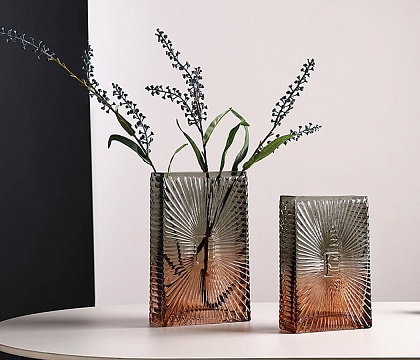 Ваза стеклянная D13 * H20,5,  1 шт., градиент серый/коричневый