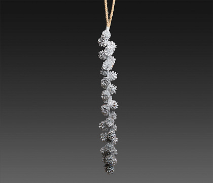 Декоративная гирлянда из сосновых шишек 3-5 см в серебряном глиттере, 75 см