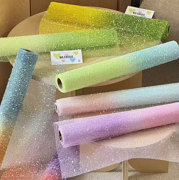 Упак. материал флористическая сетка "Градиент", 50 см х 4 ярд, пудровый с голубым