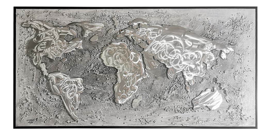 Панно "Карта мира", 100% ручная работа из алюминия, рама пластиковая, 70x140