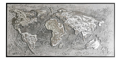 Панно "Карта мира", 100% ручная работа из алюминия, рама пластиковая, 70x140