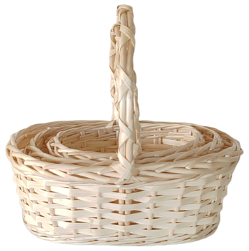 Набор корзин плетеных (ива): 32x23xH12xHH30  B27x18, 26x18xH11xHH26  B23x15, 21x15xH10xHH21  B19x11, 3 шт., выбеленный