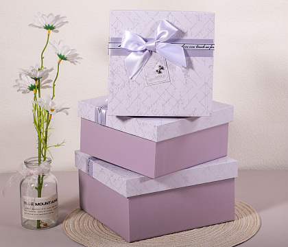 Набор коробок подарочных 19*19*9,5, 17*17*8, 15*15*6,5 см, 3 шт., св.сиреневый
