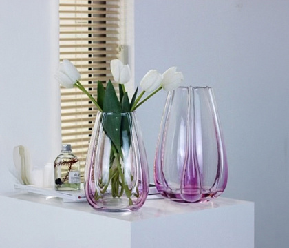 Ваза стеклянная D16* H28, 1 шт., прозрачный/фиолетовый