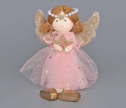 Новогоднее декоративное изделие подвеска "Фея", 14 см, розовый