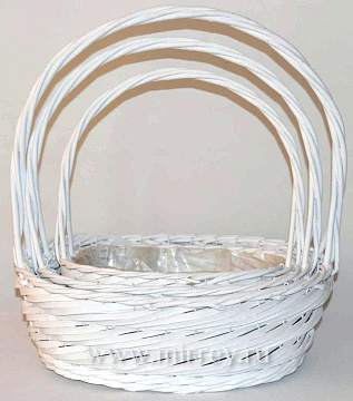 Набор корзин (ива) 39x31 H13/45 B34x24; 34x27 H12/40 B29x19; 29x21H11/35 B26x16, 3 шт., белый