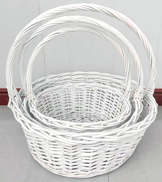 Набор корзин плетеных (ива):D50 H19 BD37 HH15, D41 H17 BD32 HH43, D33 H15 BD27 HH36, 3 шт., белый