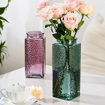 Ваза стеклянная 10*10*28 см, 1 шт., сиреневый