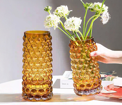 Ваза стеклянная D13* H28 см, 1 шт.,янтарный