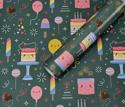 Бумага упаковочная "С Днем Рождения!" 80г/м2, 70х100см, 10 листов/рулон