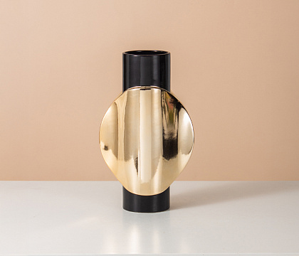 Керамическая декоративная ваза, цвет черно-золотой, 19,5*11*32 см