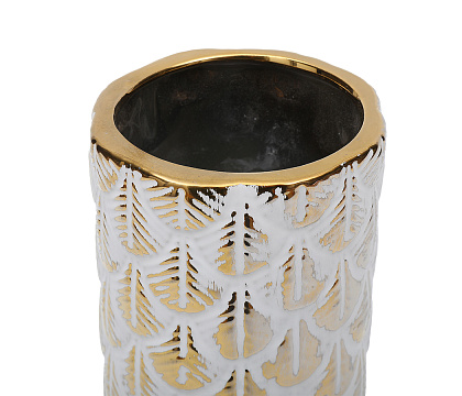 Ваза керамическая "Листья", цвет бело-золотой, 11*25 см