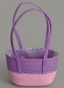 Корзина плетеная (эколоза/рогоз): 23x13xH13xHH35 B18x9, 1 шт., светло-розовый/сиреневый