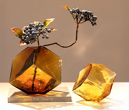 Ваза стеклянная D15 * H15 см, 1 шт., янтарный