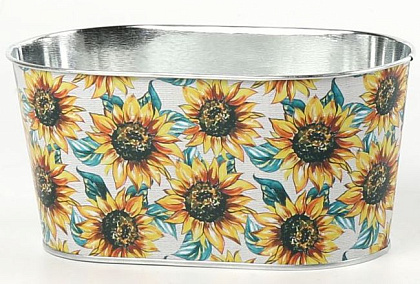 Декоративное овальное кашпо "Подсолнухи" 19,5X11,5XH9/16,5x8,5 см. металл