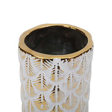 Ваза керамическая "Листья", цвет бело-золотой, 11*25 см