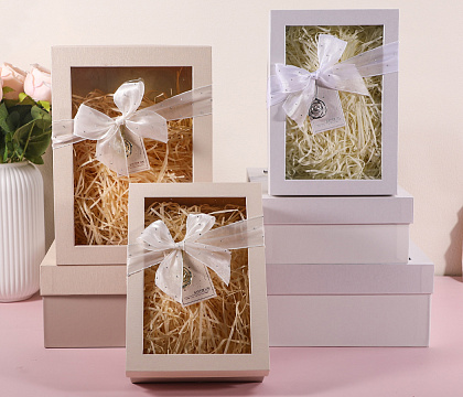 Набор коробок подарочных 29*21*9,5, 26*19*8, 23*17*6,5 см, 3 шт., белый