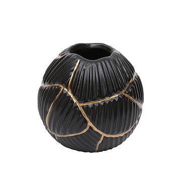 Ваза керамическая, цвет черно-золотой, 15*13 см
