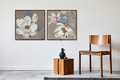 Картина "Магнолия I", 80% ручная работа, рама пластиковая, 60*60*3,5