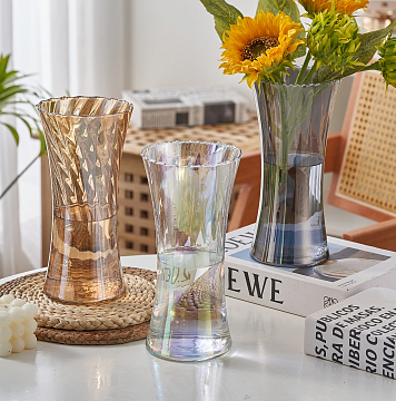 Ваза стеклянная D10 *8* H20 см, 1 шт., серый