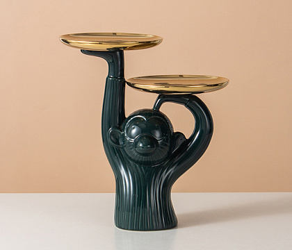 Подставка декоративная "Обезьянка", керамика, цвет зеленый, 25*15,5*27 см