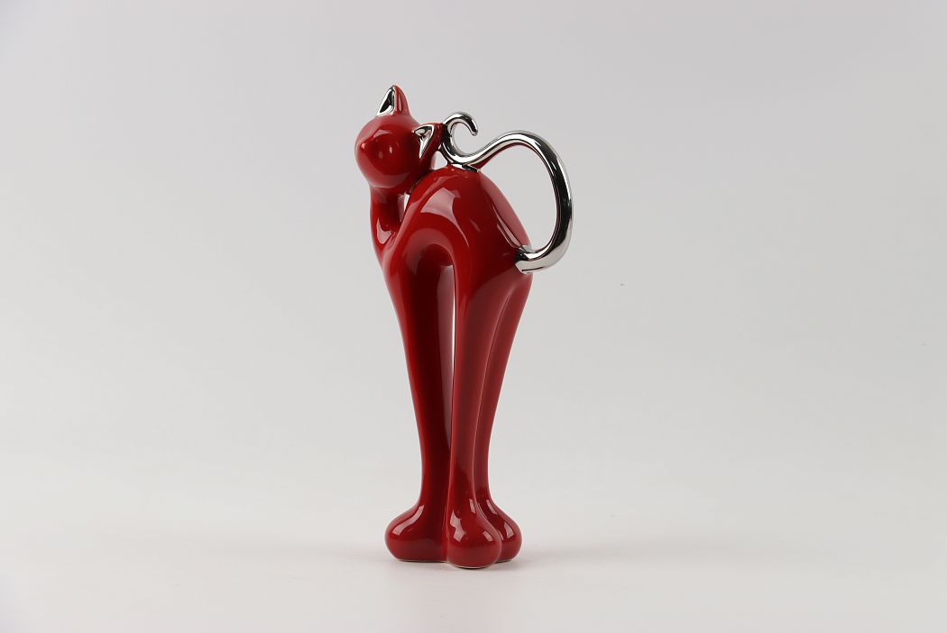 Статуэтка декоративная "Кот", керамика, цвет красный/серебро, 15*6*27,5 см