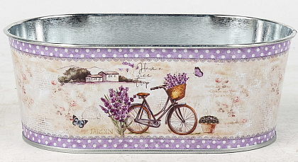 Декоративное овальное кашпо "Лавандовый остров" 17X10XH6.5 см. металл