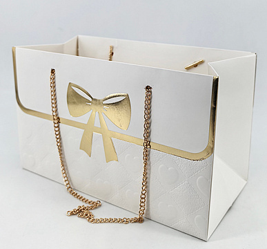 Сумочка с металлической ручкой "Бант", 22*10.5*13.5 см. 10 шт./упак., белый