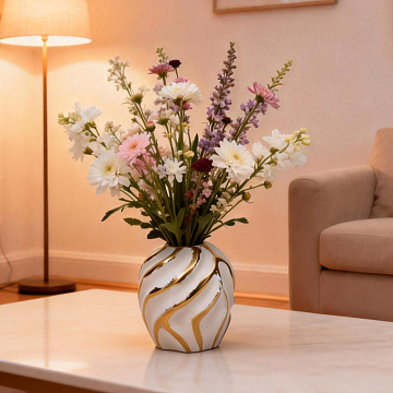 Ваза керамическая, цвет бело-золотой, 12,5*14 см