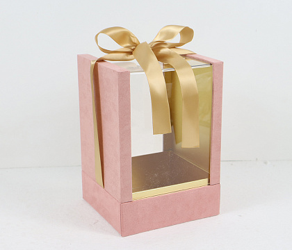 Коробка подарочная с атласной лентой 15,5x14,9x22,5H,1 шт., св.розовый
