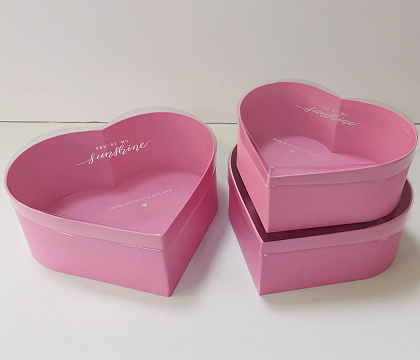 Набор коробок "Сердце" с прозр.крышкой, 3 шт. 23x20,7x9 / 20,7x18,4x8 / 18,4x16,1x7 см. роз-лиловый