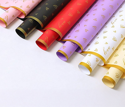 Упак. материал флористическая пленка "Золотые сердца", 65 мкр, 57 см х 57 см, 20 листов/упак. белый