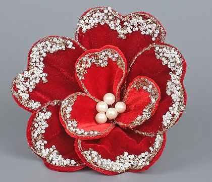 Декоративный новогодний цветок Магнолия D18 см, 1 шт., красный