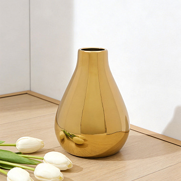 Ваза керамическая, хромированная, цвет золото, 12,5*17,5 см