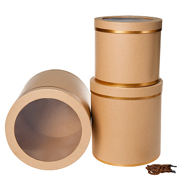 Набор коробок "Цилиндры с прозр. крышкой", 24х24 см, 22х22 см, 20х18 см, 3 шт., бежевый