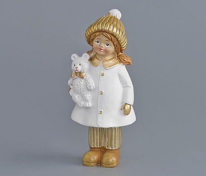 Декоративное новогоднее изделие Девочка, 10 см, белый с золотом