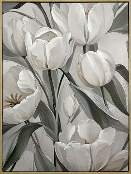 Картина "Белые тюльпаны", 30% ручная работа, рама пластиковая, 60*80*3,5