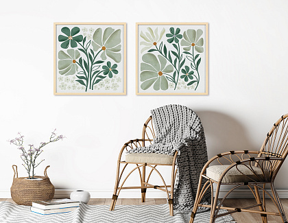 Набор постеров "Грасс" 2 шт., с глянцевым покрытием, рама пластиковая со стеклом, 60,6x60,6x5