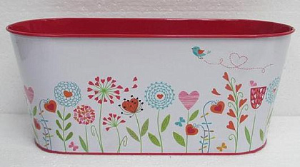 Декоративное овальное кашпо "Цветы с любовью" 30.5X11.5XH12.8CM B:26X9CM. металл