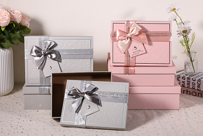 Набор коробок подарочных  29*21*9,5, 26*19*8, 23*17*6,5 см, 3 шт, светло-розовый