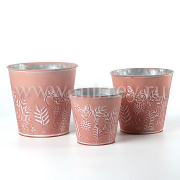 Набор декоративных кашпо L:18XH17.3 см, M:16XH15.3 см, S:13XH12.3 см, 3 шт., розовый, металл