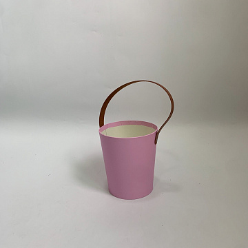 Коробка под цветы  с ручкой из экокожи 15x17 см, 1 шт., нежно-розовый