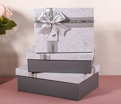 Набор коробок подарочных 29*21*9,5, 26*19*8, 23*17*6,5 см, 3 шт, св.серый