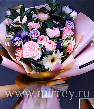 Упак. материал флористическая пленка с золотом, 70 мкр, 58 см х 10 м, розовый